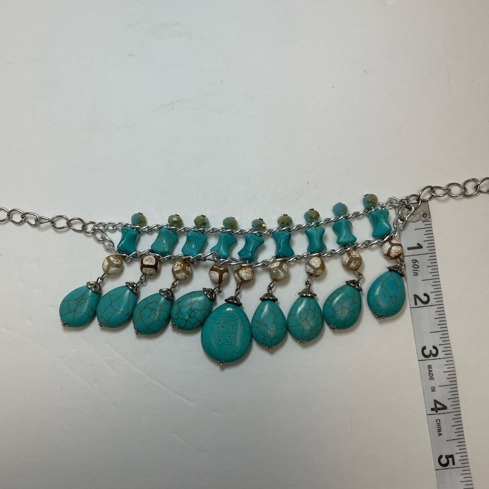 Multi-layer Faux Turquoise Bead Silver Tone Necklace - Picture 5 of 6